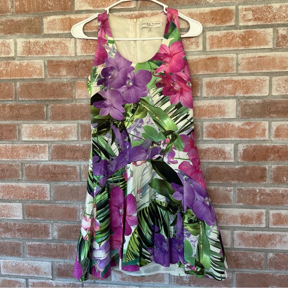 Trina Turk Sleeveless A Line Dress Floral Short Women’s 2 Tropical